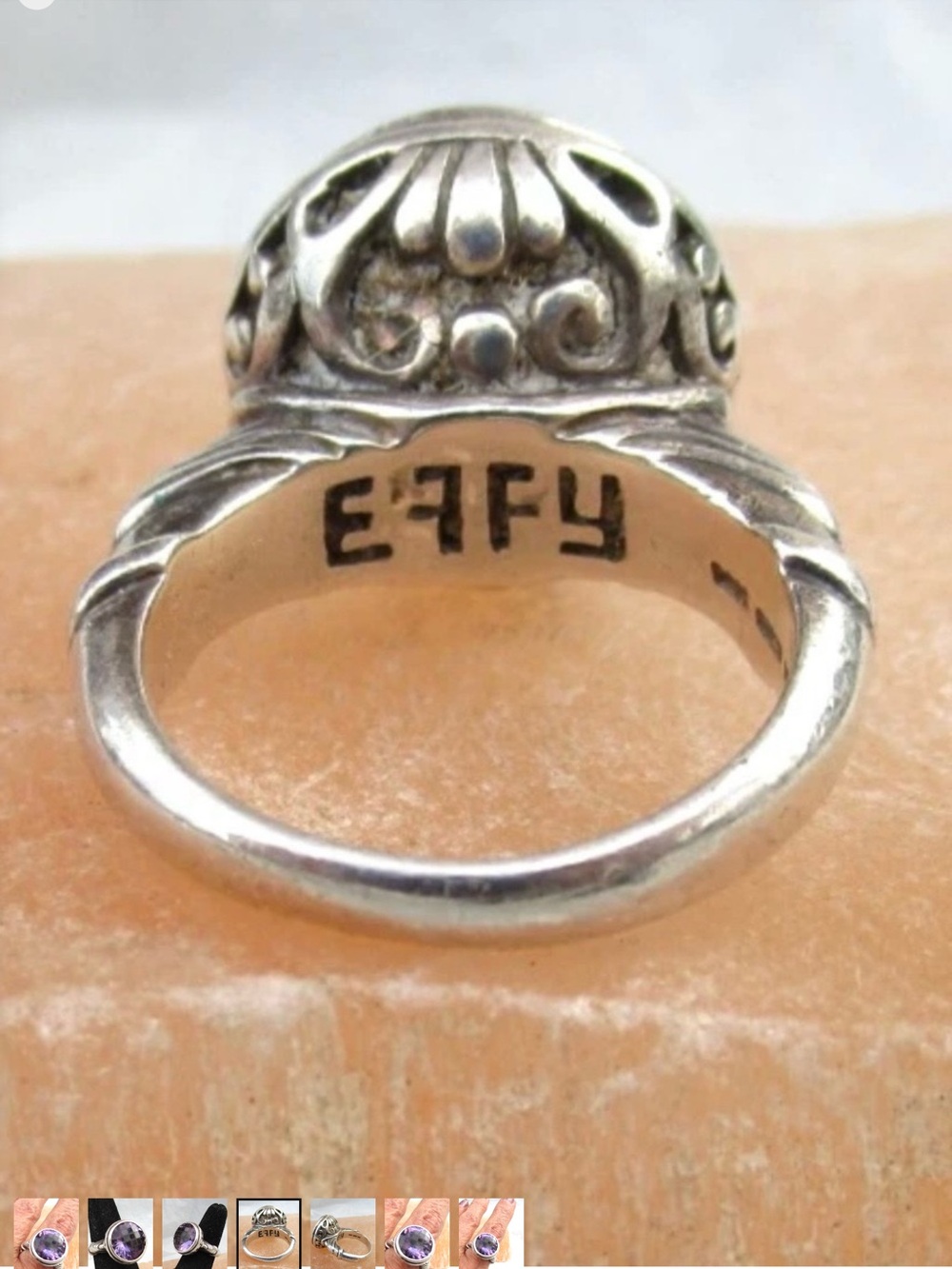 EFFY BH .925 Sterling Silver Faceted Amythyst Statement Ring  size 6.75 - 7